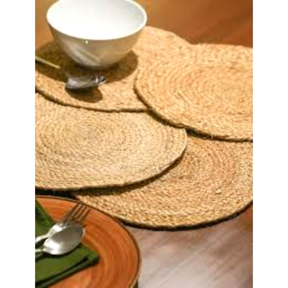 TAG LTD SET OF 8 15.5" ROUND WOVEN JUTE PLACEMATS FARMHOUSE COASTAL TABLE